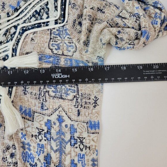 Lucky Brand Top Size S Boho Blue Multicolor 3/4 Sleeve Peasant Tassel Tie - Picture 12 of 14